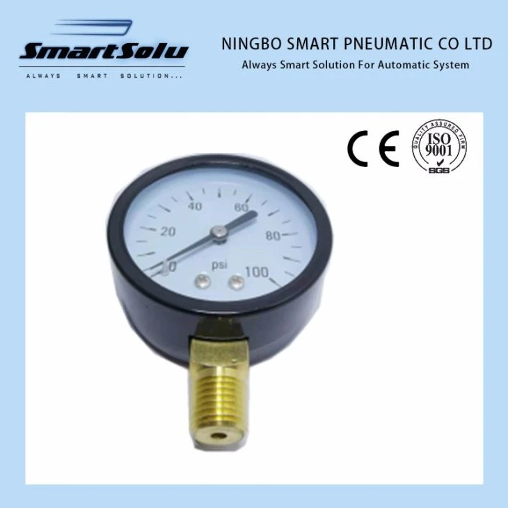 Pressure Gauge 50mm Black Steel Case 1/4 NPT Connection 60 PSI Height Gauge
