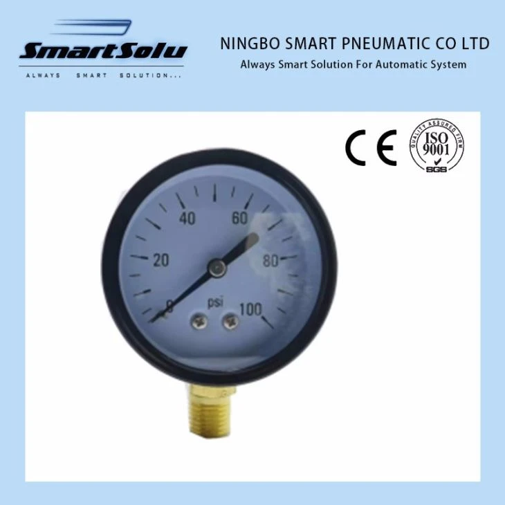 Pressure Gauge 50mm Black Steel Case 1/4 NPT Connection 60 PSI Height Gauge
